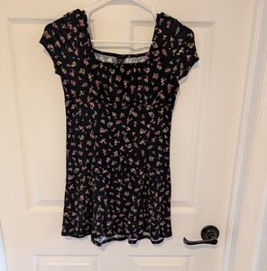 Art Class Black Dress with Floral Accents